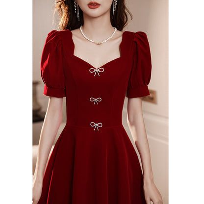 Toast Dress Bride Summer Engagement Dress Dress Wedding Little Girl French Short Sleeves