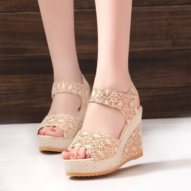 New Style Sandals Women's Thick Soled Wedge High Heeled Sexy Lace Women's Shoes