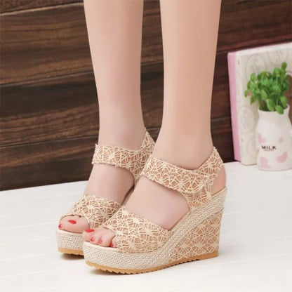 New Style Sandals Women's Thick Soled Wedge High Heeled Sexy Lace Women's Shoes