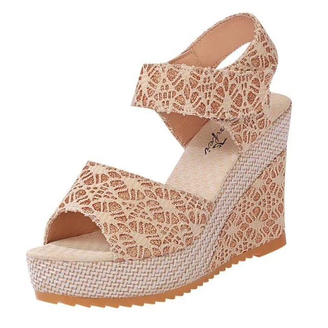 New Style Sandals Women's Thick Soled Wedge High Heeled Sexy Lace Women's Shoes