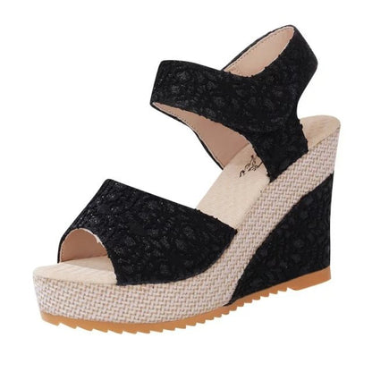 New Style Sandals Women's Thick Soled Wedge High Heeled Sexy Lace Women's Shoes