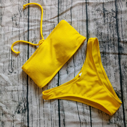 Ladies split swimsuit leopard print