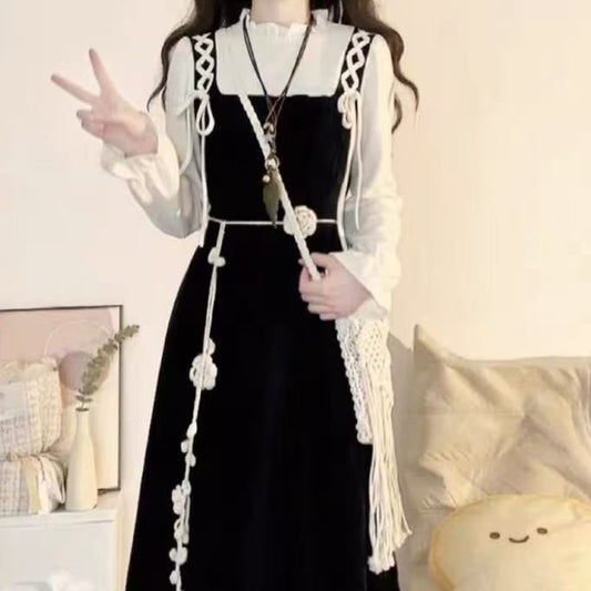 Fake Two-piece Advanced Retro Below The Knee Dress