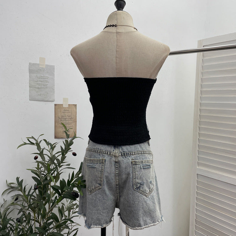 Popstar Festival Outfit Patchwork Bra-Padded Tube Top Short Sleeveless Top