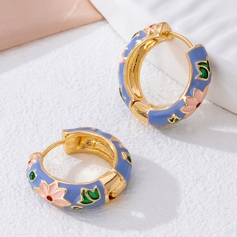 1 Pair Fashion Exquisite Enamel Round Earrings For Women, Daily Commute Wear