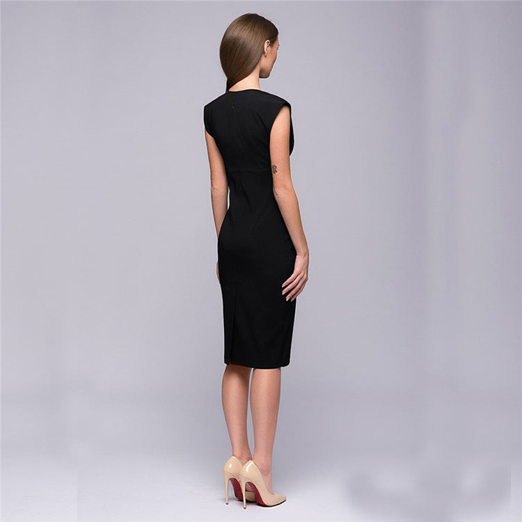 Deep V split solid color pencil skirt