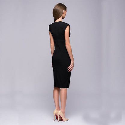Deep V split solid color pencil skirt
