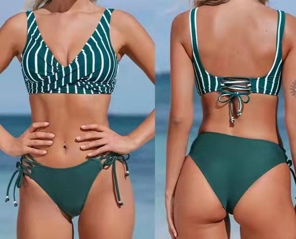 Sexy Halter Bikini Women's Split Lace-up Swimsuit