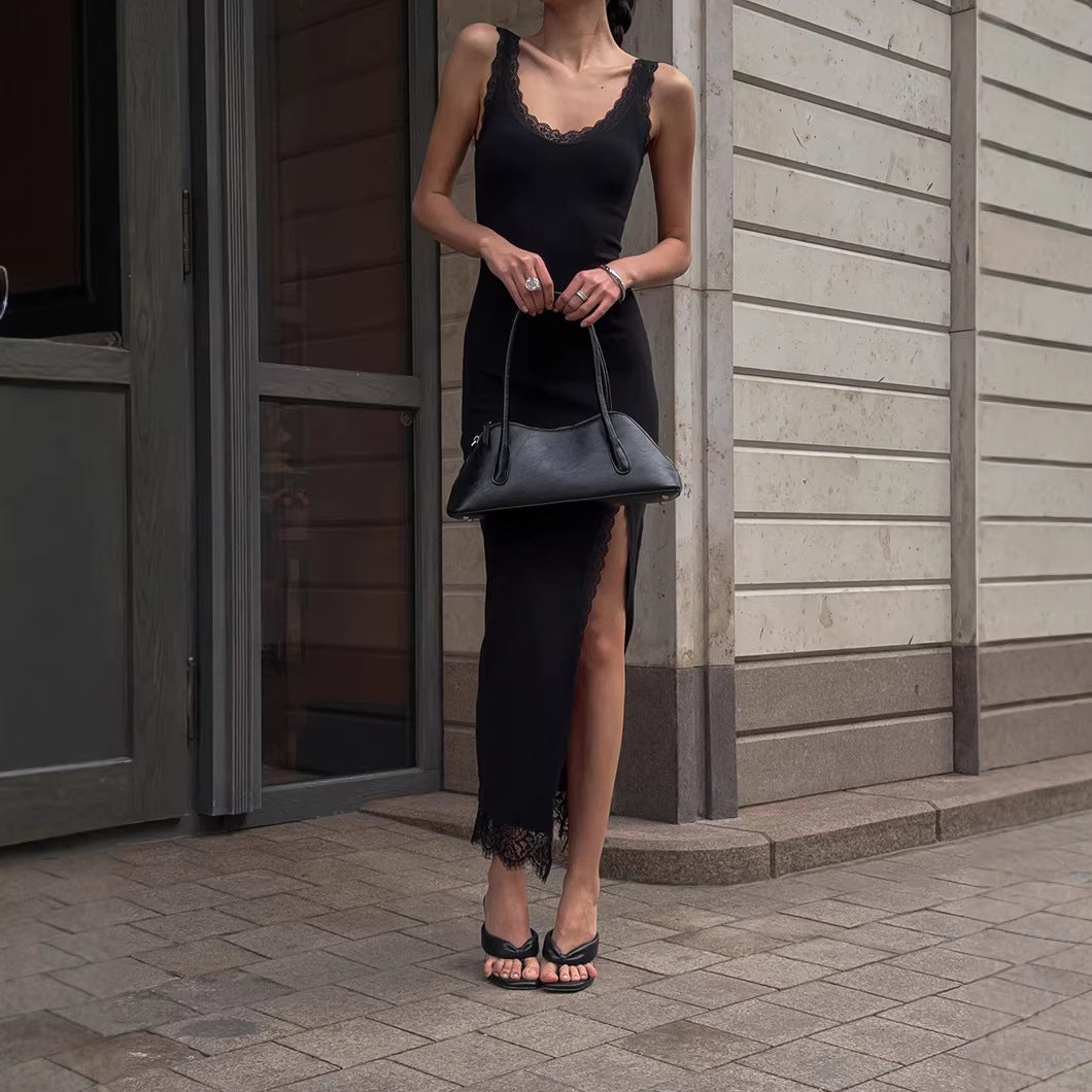 Black Sexy Elegant Lace Patchwork Dress For Women