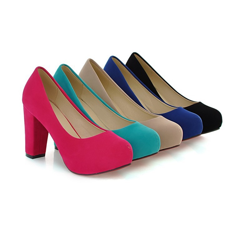 Pure color simple and comfortable thick heel high heels
