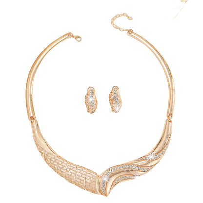 Metal Moon Necklace And Earrings Suite Female