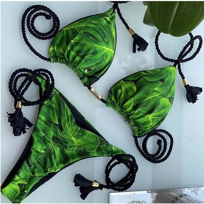 Women's Seaside Hand-knitted Rope Pure Color Bikini