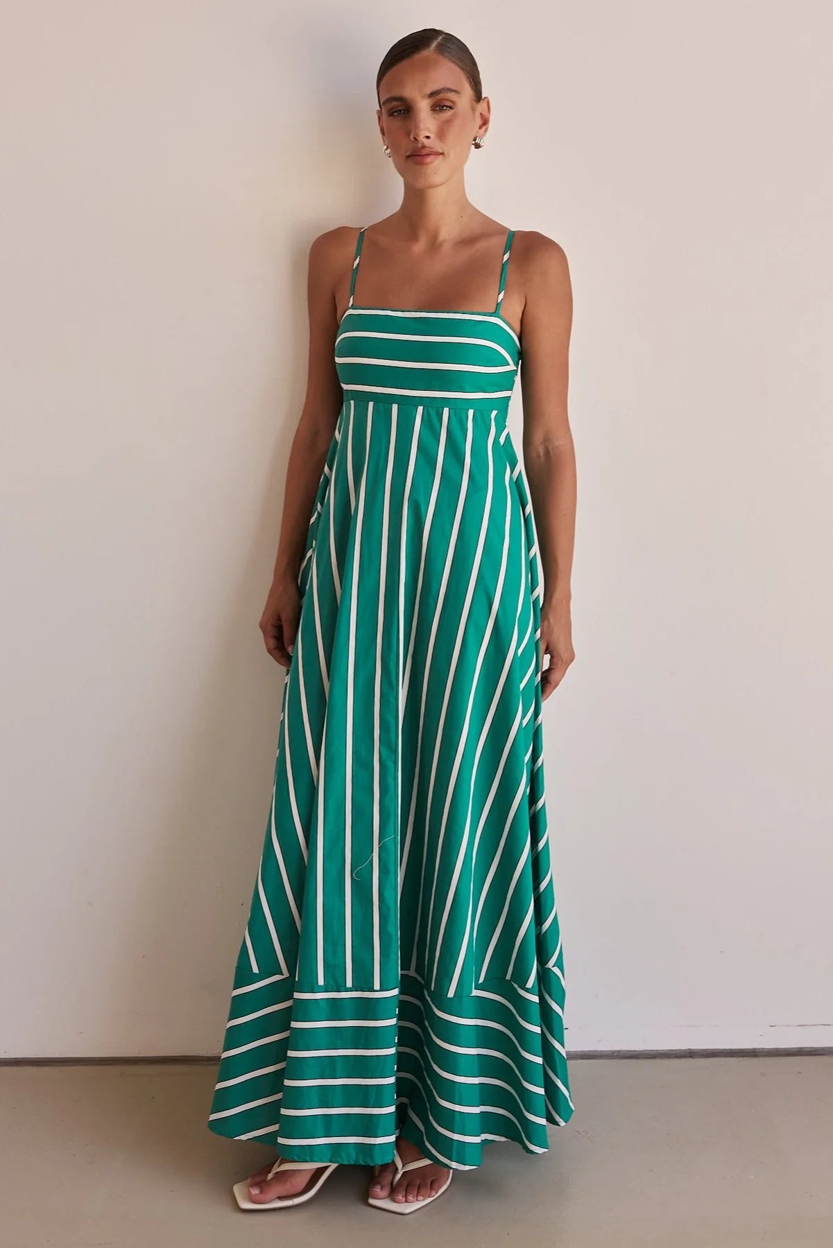 Womens Fashionable Simple Striped Strap Backless Maxi Dress