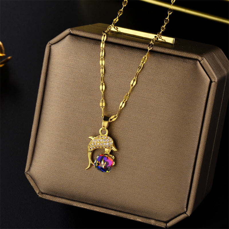 Titanium Steel Necklace Diamond Dolphin Magic Cube Ornament Accessories