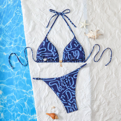 Lace-up Halter Two-piece Bikini Split Swimsuit
