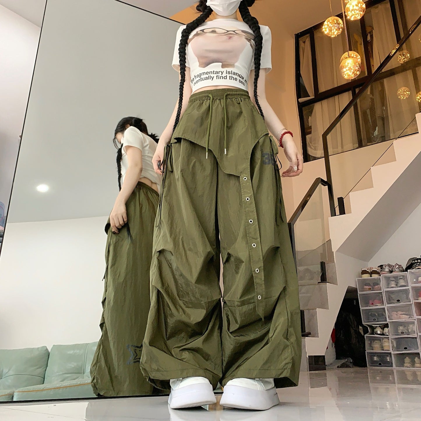 American-style Hip-hop Quick-dry Wide-leg Pants Women's Summer