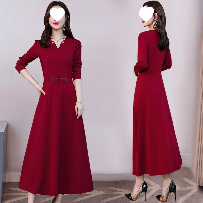 Elegant Casual Artistic Retro Mid-Length Long-Sleeve Dress