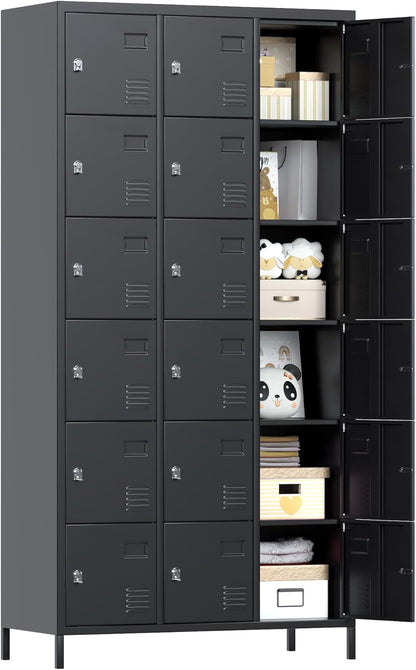 METAN Metal Locker For School Office Gym Bedroom, 18 Doors Black Steel Storage Locker Cabinet For Employees, Industrial Storage Locker, Assembly Required 18 Door-Black