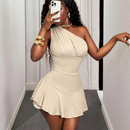 Sexy Off-shoulder Backless Versatile Ruffled Short Skirt