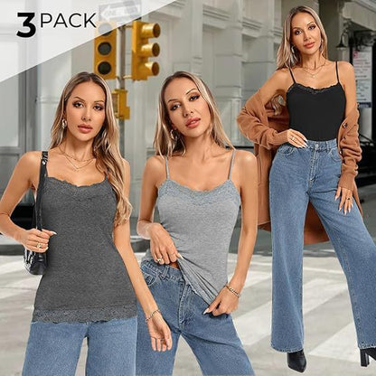 Womens Lace V-Neck Adjustable Thin-Strap Tank Top