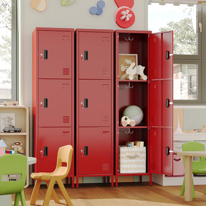Metal Locker With Hooks And Ventilation Holes,Metal Storage Locker With Keys And Business Card Slof For Home,Gym,Garage,School,Office,Assembly Required,Red