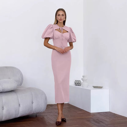 Summer Sexy Puff Sleeve Lace Up Dress For Women