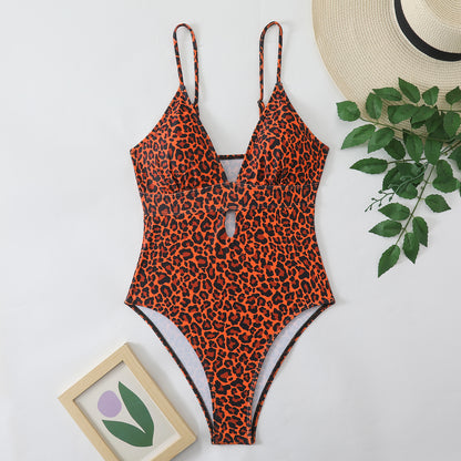 Sexy Strap Leopard Print One-Piece Bikini Swimsuit