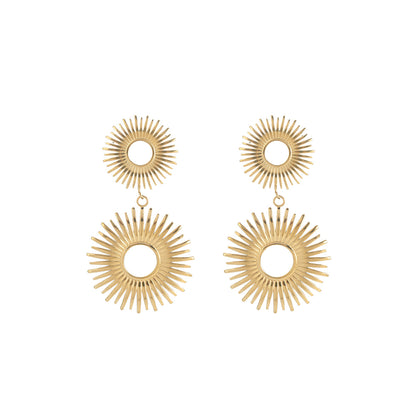 1 Pair 18K Gold Plated Hollow Flower Earrings For Women, European & American Style, Geometric Hollow Design, All-Match Temperament Jewelry
