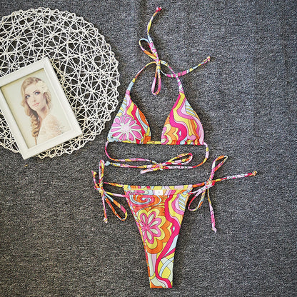 New Floral Drawstring Bikini Swimsuit Women