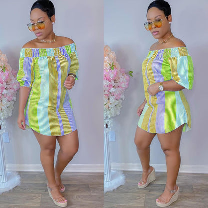 Women's Sexy Fashion Irregular Color Short Sleeve Dress