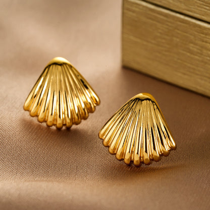 New Retro Niche Design Shell Earrings, Light Luxury Personality Simple Studs, All-Match Geometric Jewelry For Women