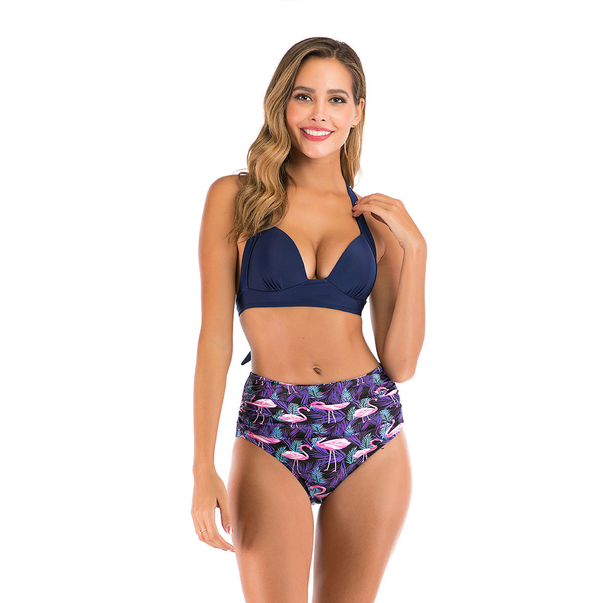 Printed high waist split swimsuit