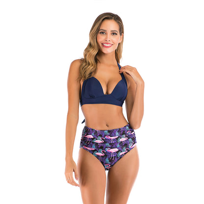 Printed high waist split swimsuit
