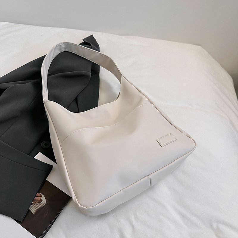 Large-Capacity Retro Solid-Color Textured Simple Casual Tote Bag