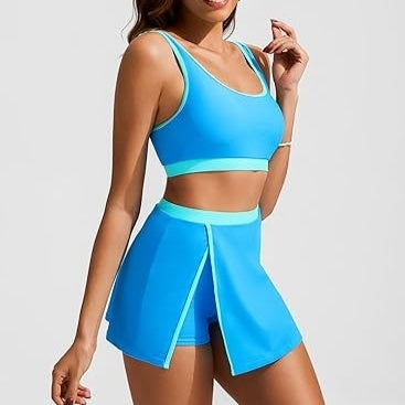 Multi-colored Skirted Two-piece Swimsuit