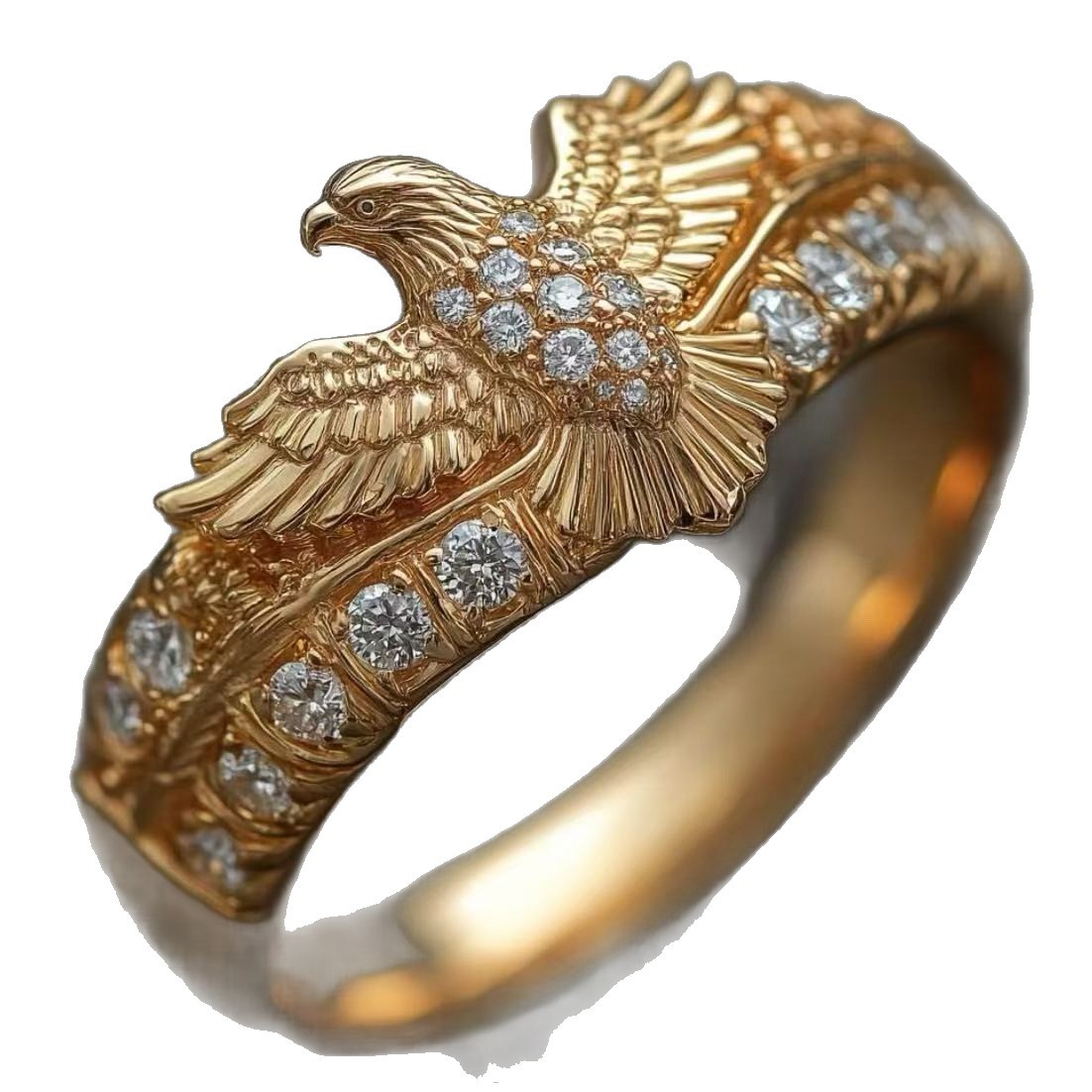 European And American-style Golden Eagle-wing Ring, Minimalist And Versatile