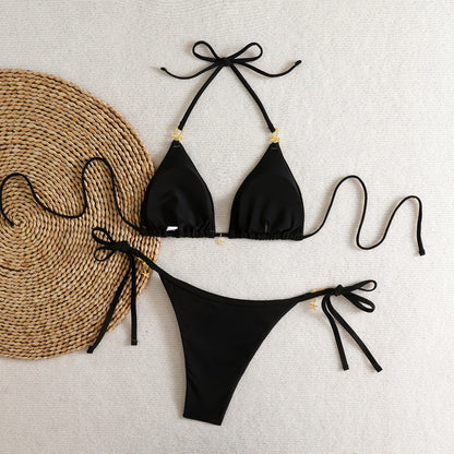 Bikini Beach Swimwear Halterneck Open-back Two-piece Swimsuit For Women