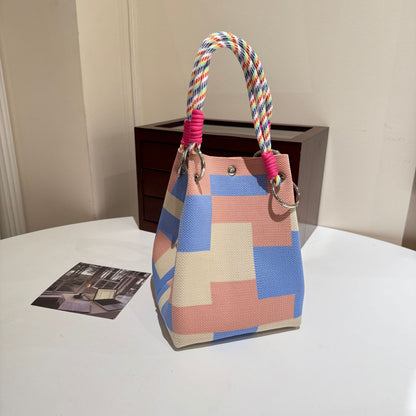 Womens Red Knitted Tote Bag With Magnetic Closure And Large Capacity