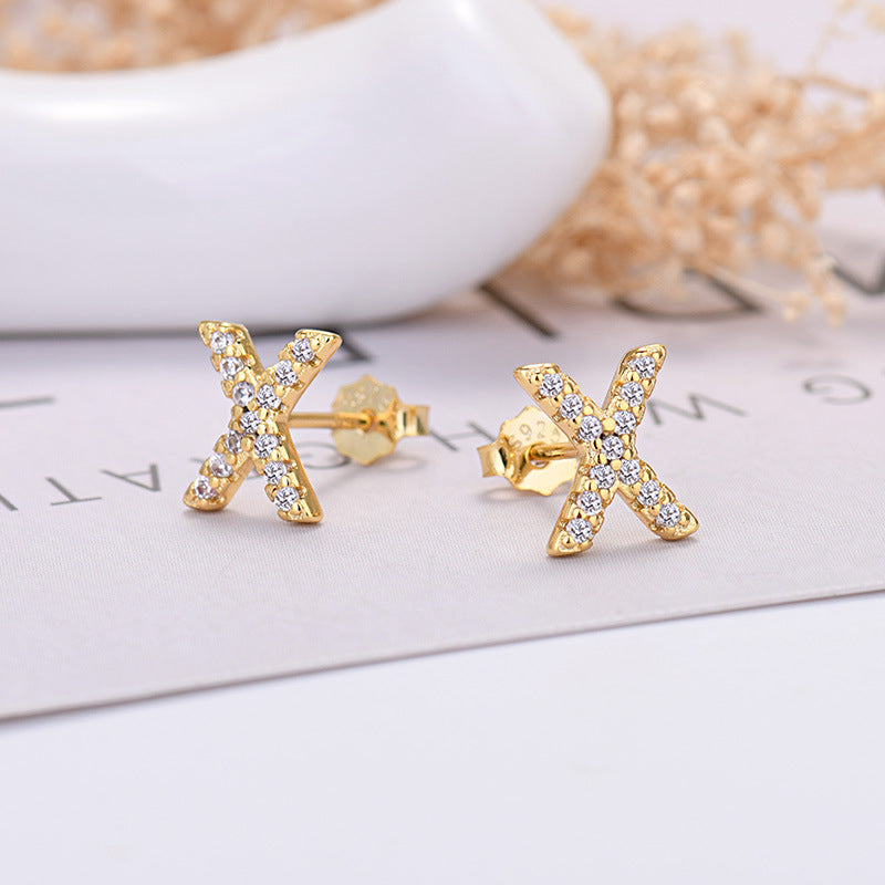 26-letter Zircon Earrings  Uppercase Letters