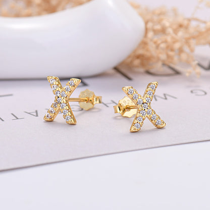 26-letter Zircon Earrings  Uppercase Letters