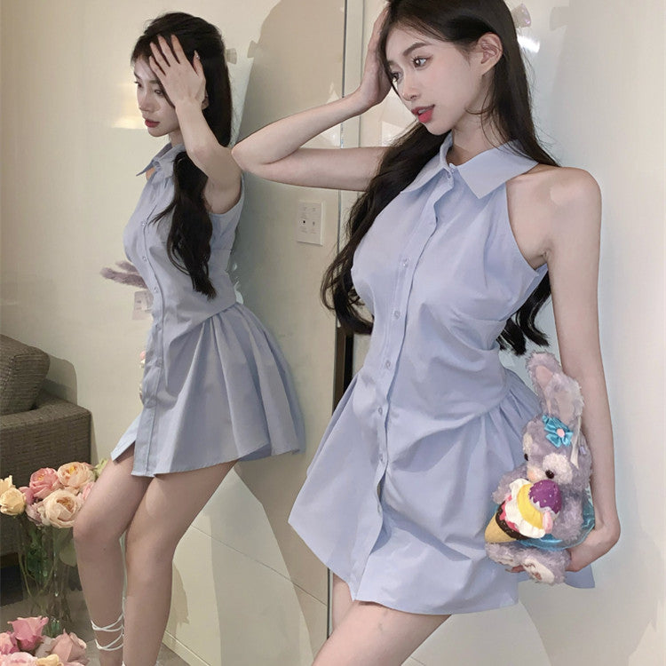 Women's Polo Collar Sleeveless Shirt Dress
