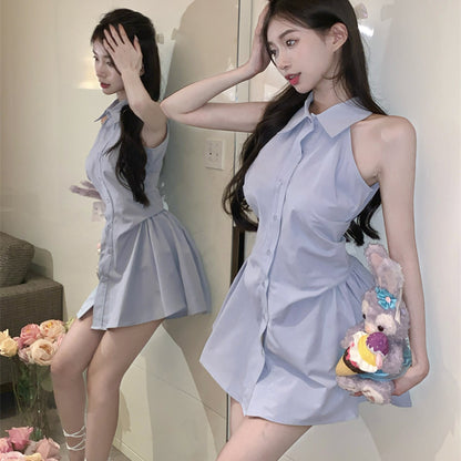 Women's Polo Collar Sleeveless Shirt Dress