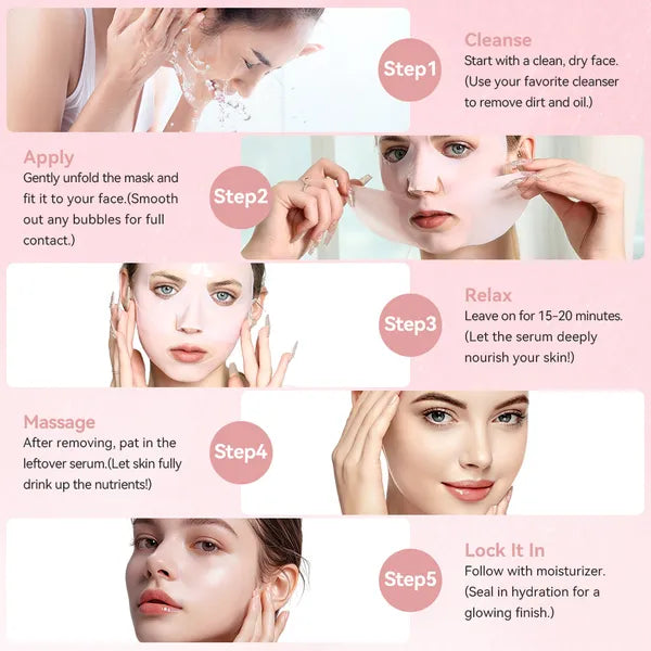 5 SHEETS/BOX Deep Collagen Anti Wrinkle Lifting Mask Pink To Transparent Collagen Mask Skincare Facial Masks For Women Skin Care Brightening Tone Correction % Radiance
