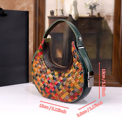 Womens Colorful Woven Full-Grain Leather Crossbody Bag In A Minimalist Style