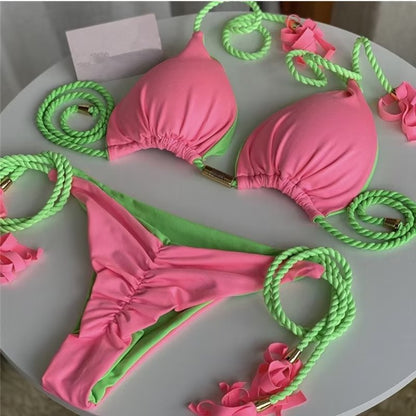 Women's Seaside Hand-knitted Rope Pure Color Bikini