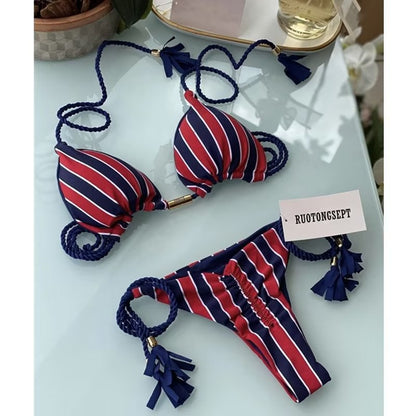 Women's Seaside Hand-knitted Rope Pure Color Bikini
