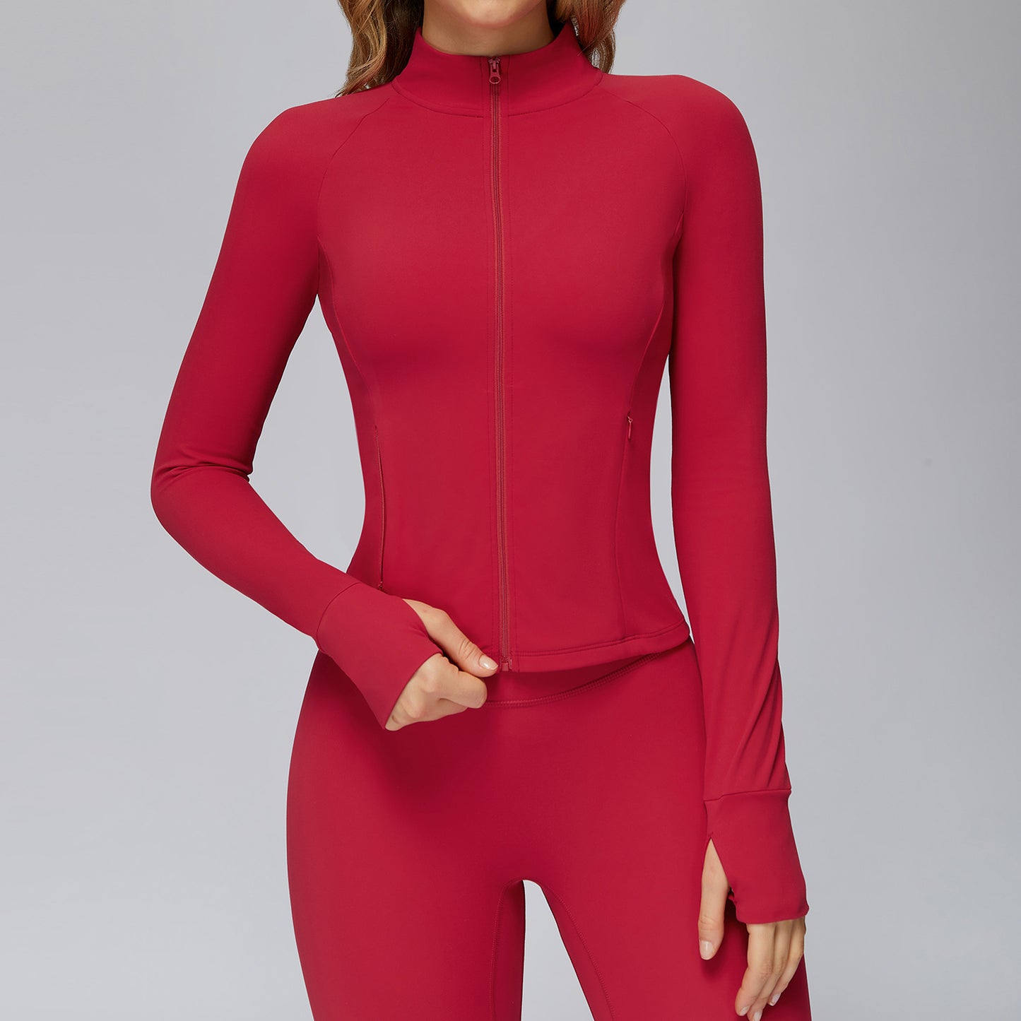 Brushed Yoga Jacket Long-sleeved Zipper Pocket Tight Top