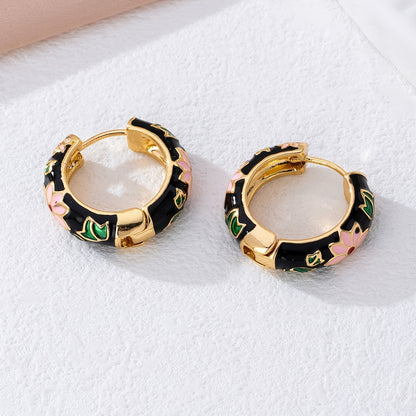 1 Pair Fashion Exquisite Enamel Round Earrings For Women, Daily Commute Wear