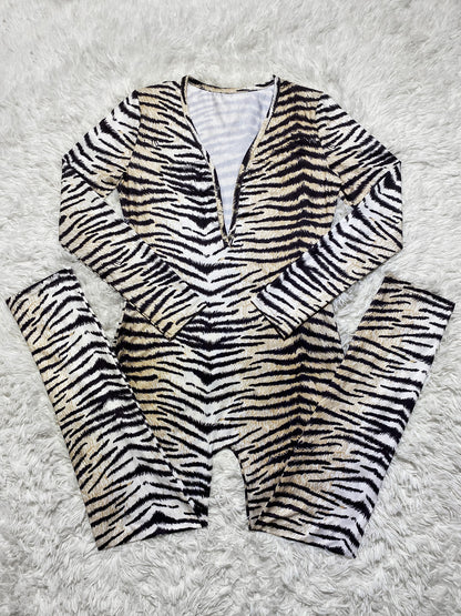 Casual Leopard Print Printed Long-sleeved Trousers Home Jumpsuit