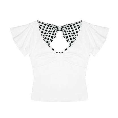 Millennial Japanese-style Back-Cutout Bow-Knot Polka-Dot Print Shirt